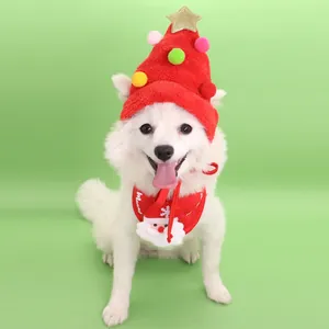 Festive pet Christmas costume set featuring a tree hat and Santa bib for dogs and cats