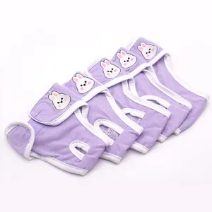 Pantalones fisiológicos para perros transpirables y lavables morados con bordado de conejo.