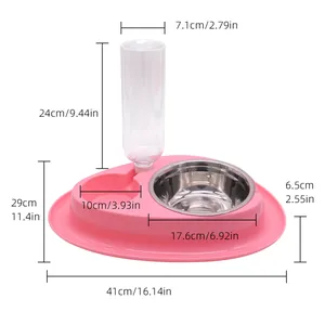 Roze 2-in-1 voerbak met automatische waterdispenser en rvs kom, afmetingen voor huisdieren