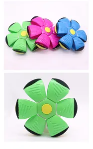 Detailed view of green pink and blue flower-shaped transforming UFO disc ball toys