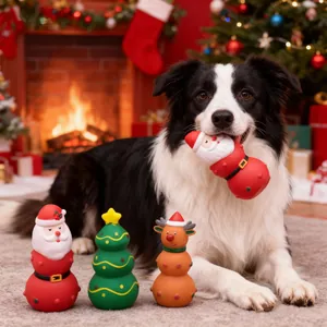 Jouet Siffleur de Noël pour Animaux de Compagnie Jouet de Dentition en Vinyle Forme Père Noël Renne Sapin de Noël Interaction Chiot
