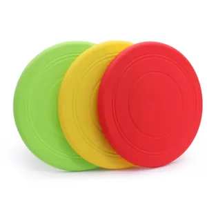 Set of three colorful silicone flying discs for pet dog outdoor training and play