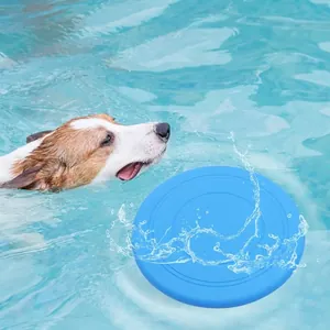 Durable blue floating frisbee for dog outdoor water training and interaction