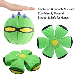 Transformable interactive UFO disk ball dog toy in green for outdoor play and exercise