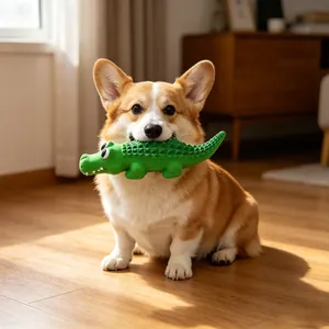 Juguete de Látex para Perros Squeaky Duradero Forma de Cocodrilo Maíz Juguete para Masticar Mascotas Entrenamiento Interactivo Sonido Juguete Cachorros