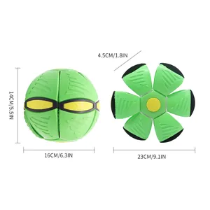 Deformable UFO dog toy ball with dimensions in 16cm sphere and 23cm frisbee shape
