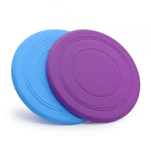 Durable silicone flying discs in blue and purple for outdoor interactive dog training.