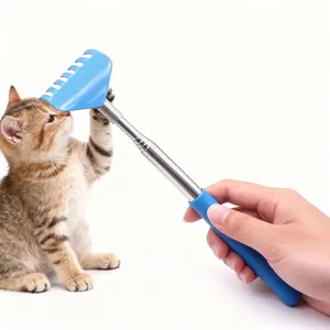 Extendable stainless steel cat scratcher rake for interactive grooming and massage