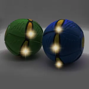 Glowing interactive flying saucer ball dog toy with elastic deformation for outdoor play