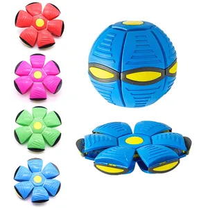 Collapsible UFO ball dog toy in multiple colors showing ball and disc forms