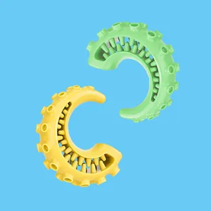Set de jouets pour chiens en TPR résistant en forme de C, couleurs jaune et verte