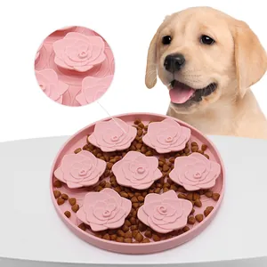 Silicone Pet Lick Mat Slow Feeder For Dogs And Cats Anti-Slip Suction Cup Design Flower Clover Pattern Feeding Mat Pet Bowl Accessory