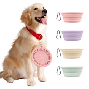 Portable Silicone Foldable Pet Bowl For Dogs And Cats Outdoor Travel Water Food Feeding Bowl With Carabiner Clips