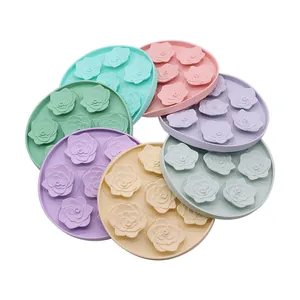 Silicone slow feeder dog lick mats with rose flower design in multiple pastel colors
