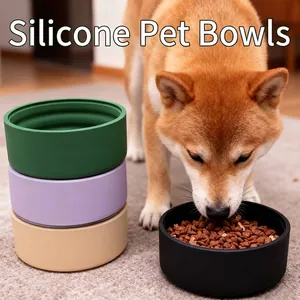 Thickened Silicone Dog Bowl Anti-Tip Non-Slip Large Capacity Pet Feeder Round Silicone Water Food Bowl For Dogs Cats Indoor