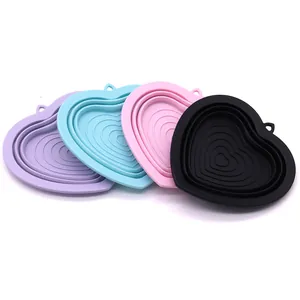 Foldable Heart-Shaped Silicone Pet Bowl Portable Food Grade Dog Cat Feeding Drinking Water Basin For Outdoor Travel Camping