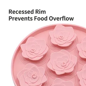 Pink rose pattern silicone slow feeder mat for dogs with functional anti-spill border