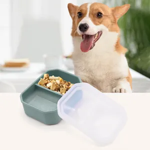 Durable silicone double pet bowl for food and water with lid for small dogs and cats