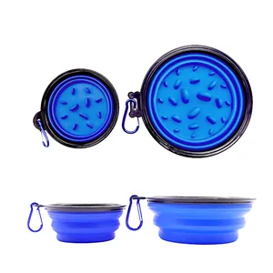 Bol pliable en silicone pour chien avec mousqueton pour l'alimentation lente ext