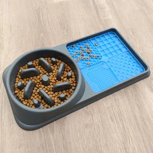 2-in-1 Pet Slow Feeder Bowl and Silicone Lick Mat Set Anti-Gulping Dog Food Bowl Non-Slip Cat Feeder for Anxiety Relief