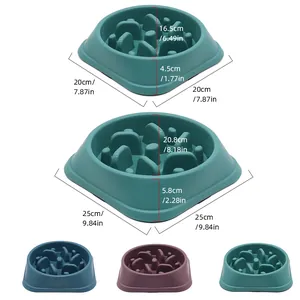Slow feeder dog bowl with dimensions in cm and inches for healthy pet digestion