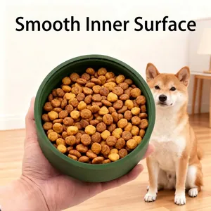 Deep green thickened silicone dog bowl with large capacity for pet feeding and water