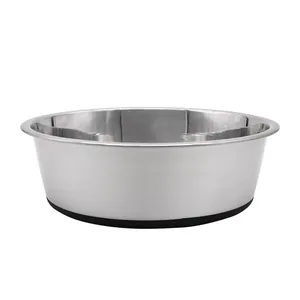 Cuenco para perros de acero inoxidable duradero con base de goma antideslizante negra.