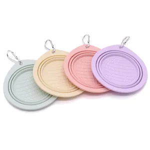 Portable collapsible silicone pet bowls with carabiner in four colors
