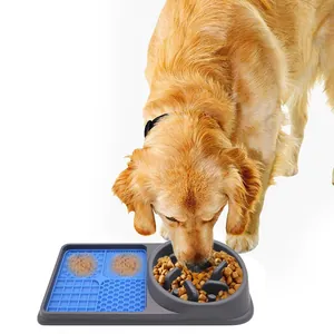 2-in-1 pet slow feeder bowl and blue silicone lick mat for dog anxiety relief and health