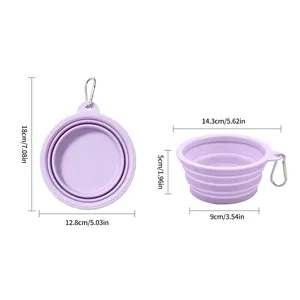 Portable folding silicone pet bowl with carabiner and dimension markings