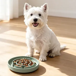 Anti-slip green silicone slow feeder dog bowl with pet food inside