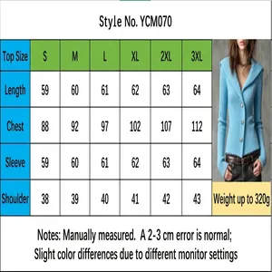 Detaillierte Größentabelle für gerippte Strickjacke mit V-Ausschnitt und allen Maßen.