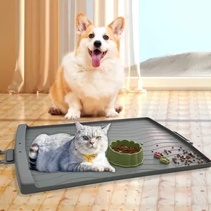 Alfombrilla Silicona para Alimentación de Mascotas Impermeable Antideslizante para Perros Gatos con Bordes Elevados Gris
