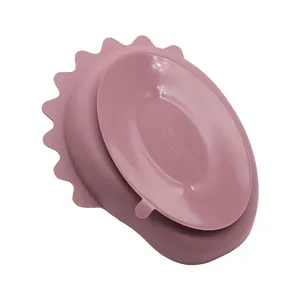 Mauve silicone slow feeder dog bowl with suction cup and FDA safety certification