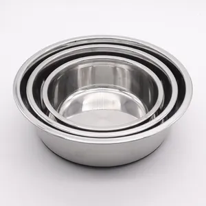 Set of three nesting stainless steel pet bowls for dog feeding and water supply