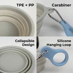 Ciotola pieghevole in silicone per cani con moschettone e specifiche in TPE+PP
