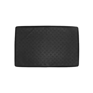 Black waterproof silicone pet feeding mat with raised edges and embossed paw prints