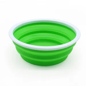 Green portable collapsible silicone dog bowl for travel and outdoor walking feeding