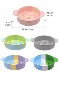 Detailed view of multiple silicone pet slow feeder bowls with dimensions 17.5cm by 13.2cm
