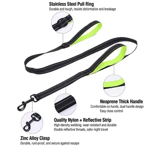 Heavy duty reflective nylon dog leash with double padded handles for large dogs