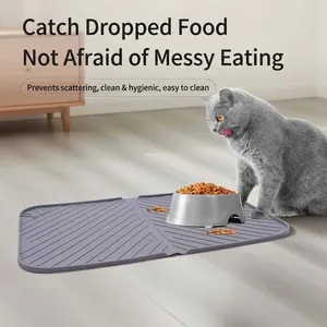 Premium gray food-grade silicone pet feeding mat with anti-slip waterproof surface