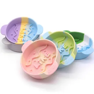 Colorful silicone slow feeder dog bowls with anti-choking textured surface for pets