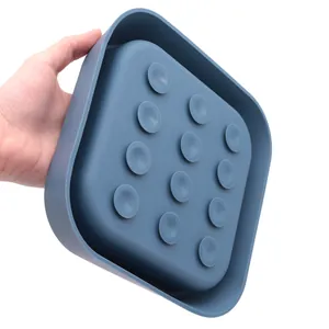 Durable blue silicone slow feeder dog bowl featuring powerful anti-slip suction cup base