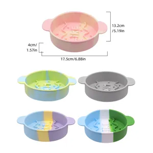 Anti-choking silicone pet slow feeder bowl for dogs and cats with dimension labels