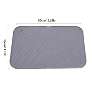 Grey silicone pet feeding mat with dimensions 50x30cm and anti-slip texture