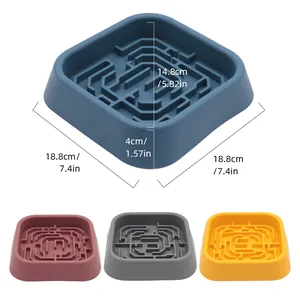 Premium square silicone slow feeder dog bowl with anti-choke maze design and dimensions