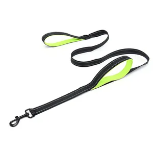 Reflective nylon dog leash with dual padded handles for large dogs, safe for walking