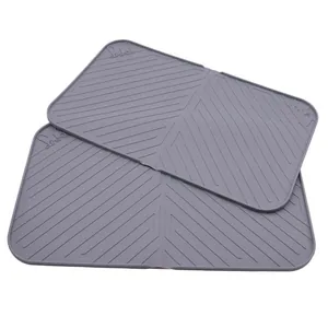 Durable gray silicone pet feeding mats with non-slip grooved texture for cats and dogs