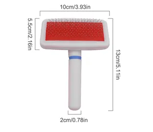 White pet slicker brush dimensions detail showing 10cm width and 13cm height markings