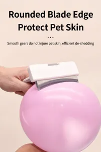 Detail of pet grooming tool demonstrating rounded teeth safety on a balloon